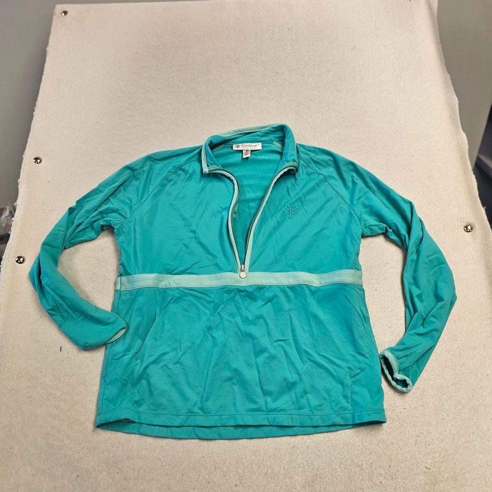 Coolibar Womens UPF 50+ Sun Protection Quarter Zip Pullover Teal Blue Size M